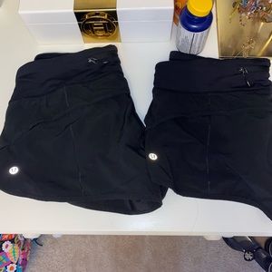2 lululemon black speed up shorts 2.5